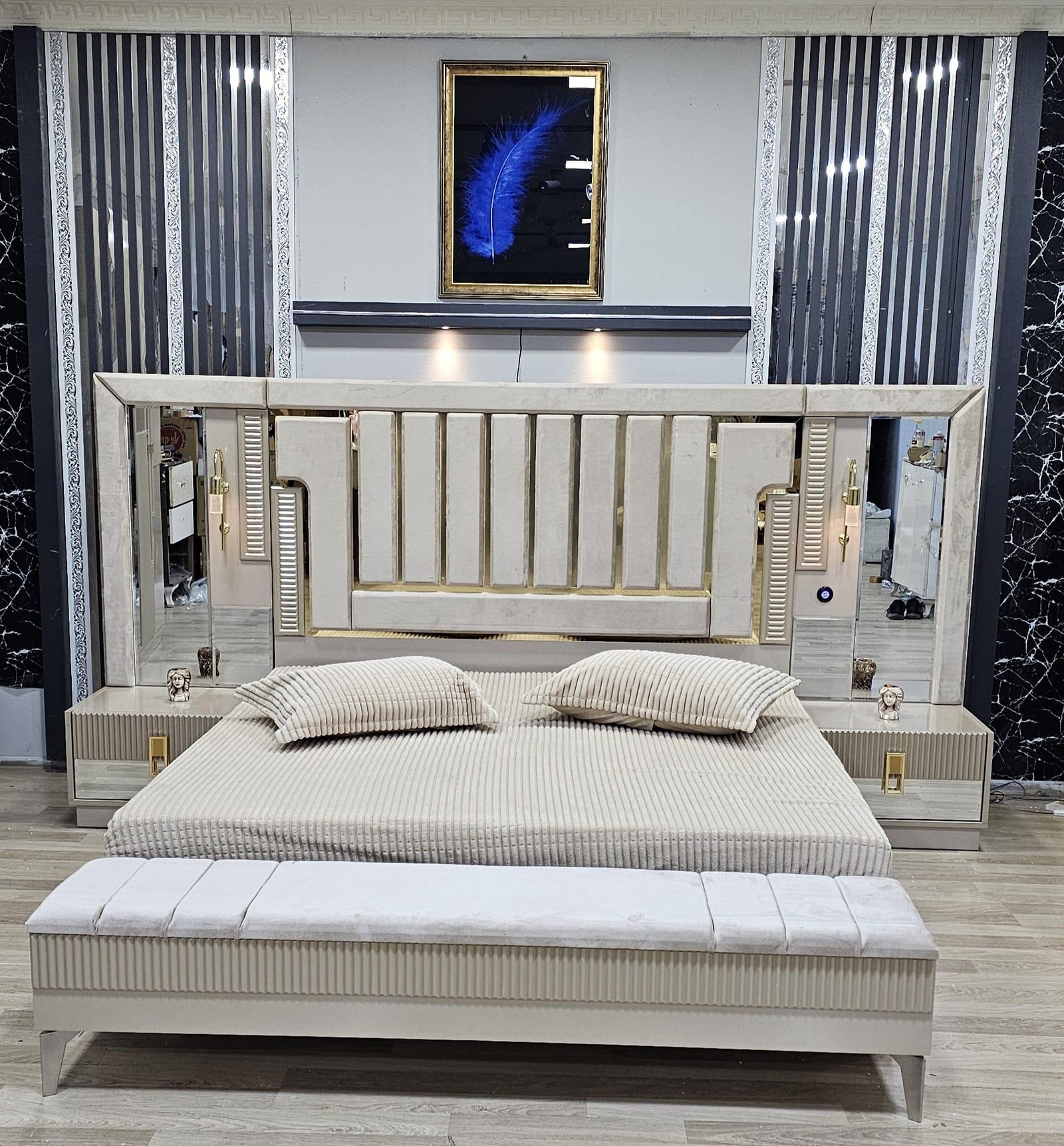 CHAMBRE À COUCHER ARMOIRE 6BATTANTS 6PIÈCES BEIGE BAMBI
