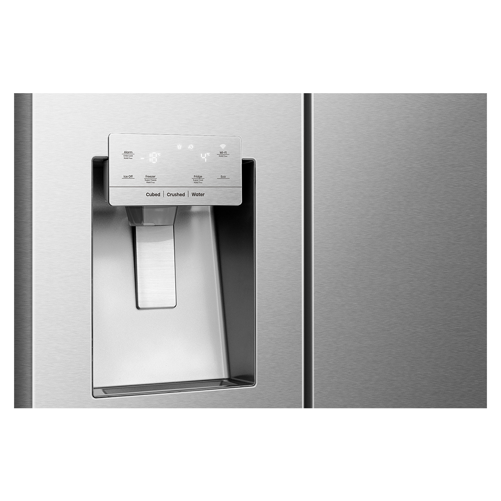 REFRIGERATEUR HISENSE SIDE BY SIDE 4PORTES 628L AVEC FONTAINE INVERTER WIFI INOX RS82WS4SB