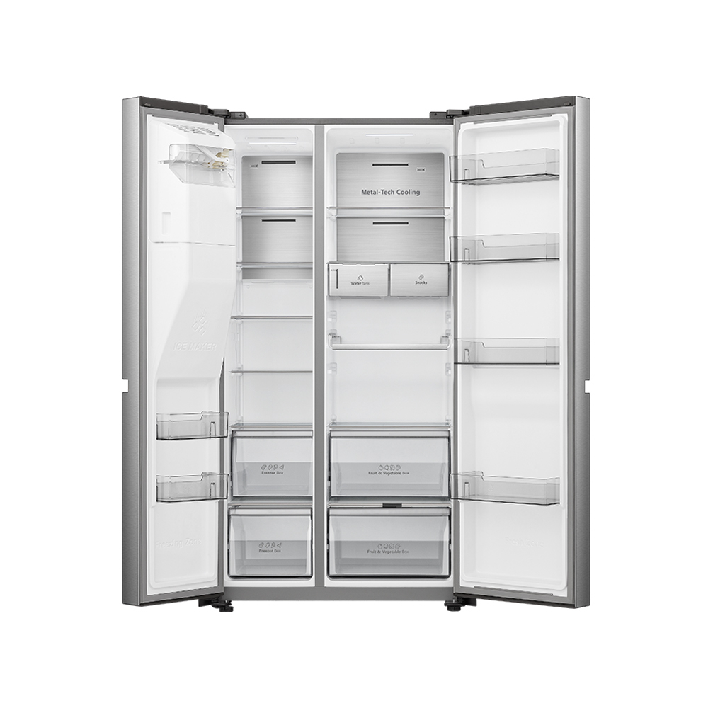 REFRIGERATEUR HISENSE SIDE BY SIDE 4PORTES 628L AVEC FONTAINE INVERTER WIFI INOX RS82WS4SB