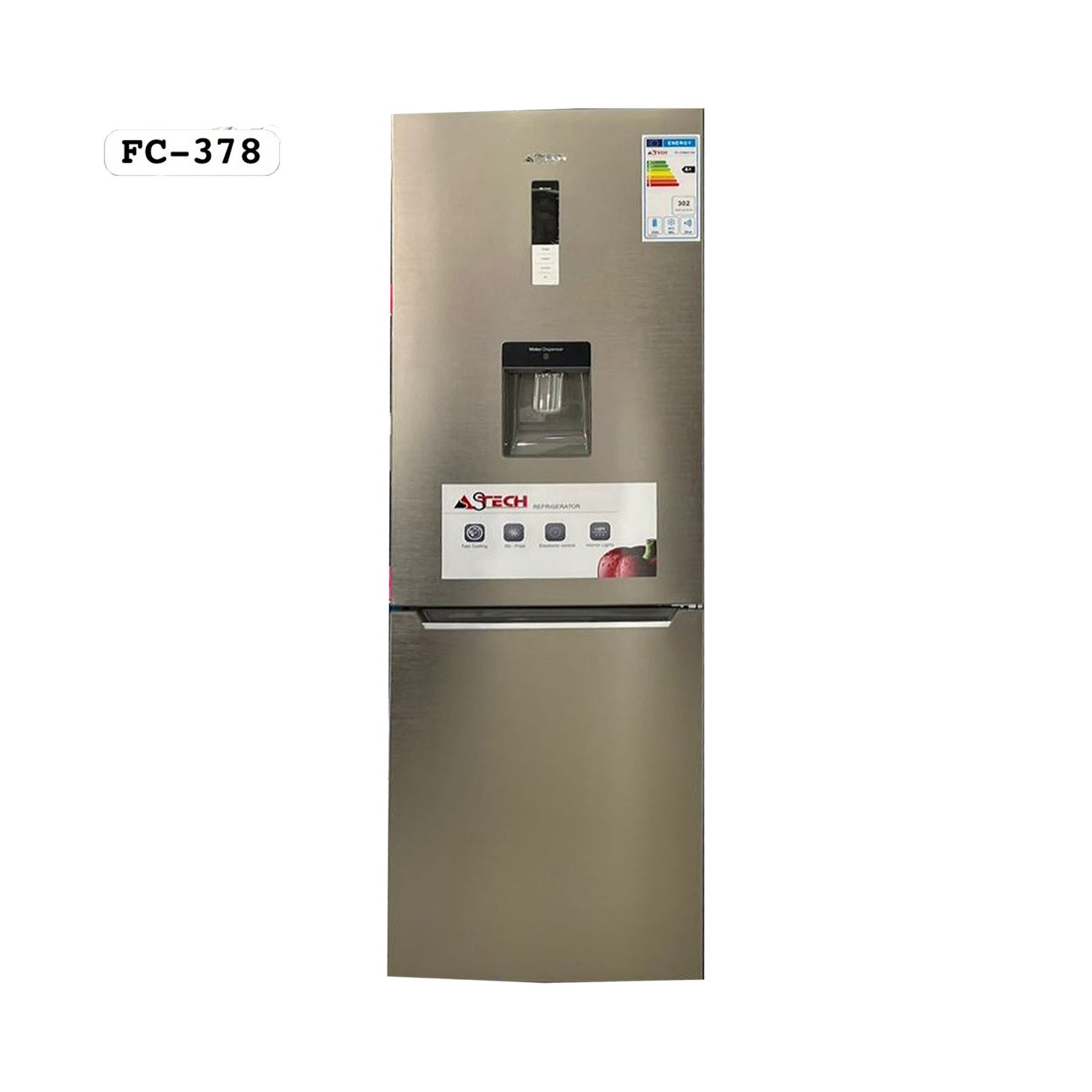 REFRIGERATEUR ASTECH COMBINE 3TIROIRS 322LITRES NOFROST AVEC FONTAINE GRIS FC378|N00G