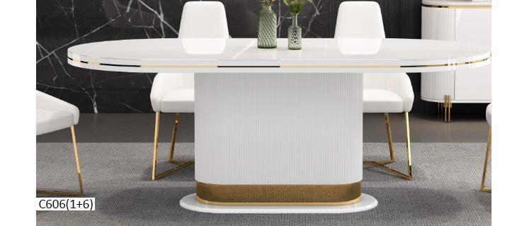 TABLE A MANGER 6PLACES 160X90CM BLANC C606 (1+6)