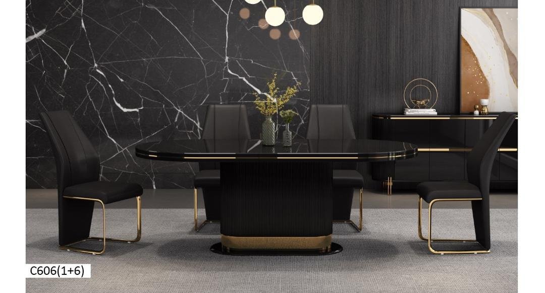 TABLE A MANGER 6PLACES 160X90CM NOIR C606 (1+6)
